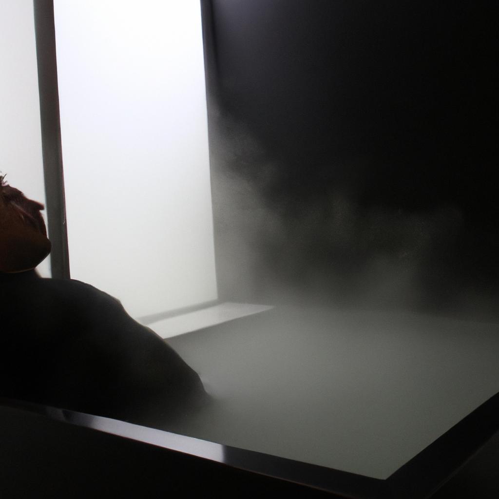 Person relaxing in steam room