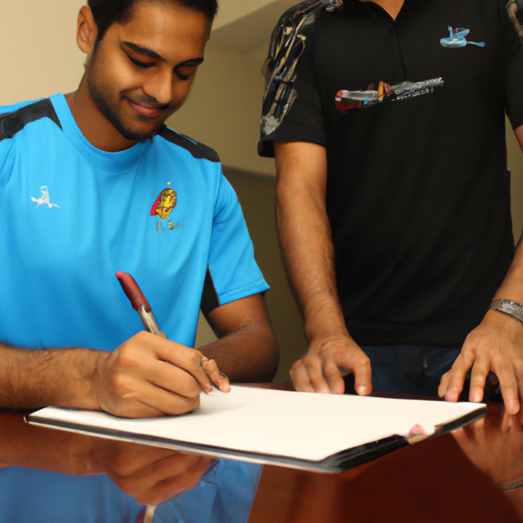 Cricket player signing sponsorship contract