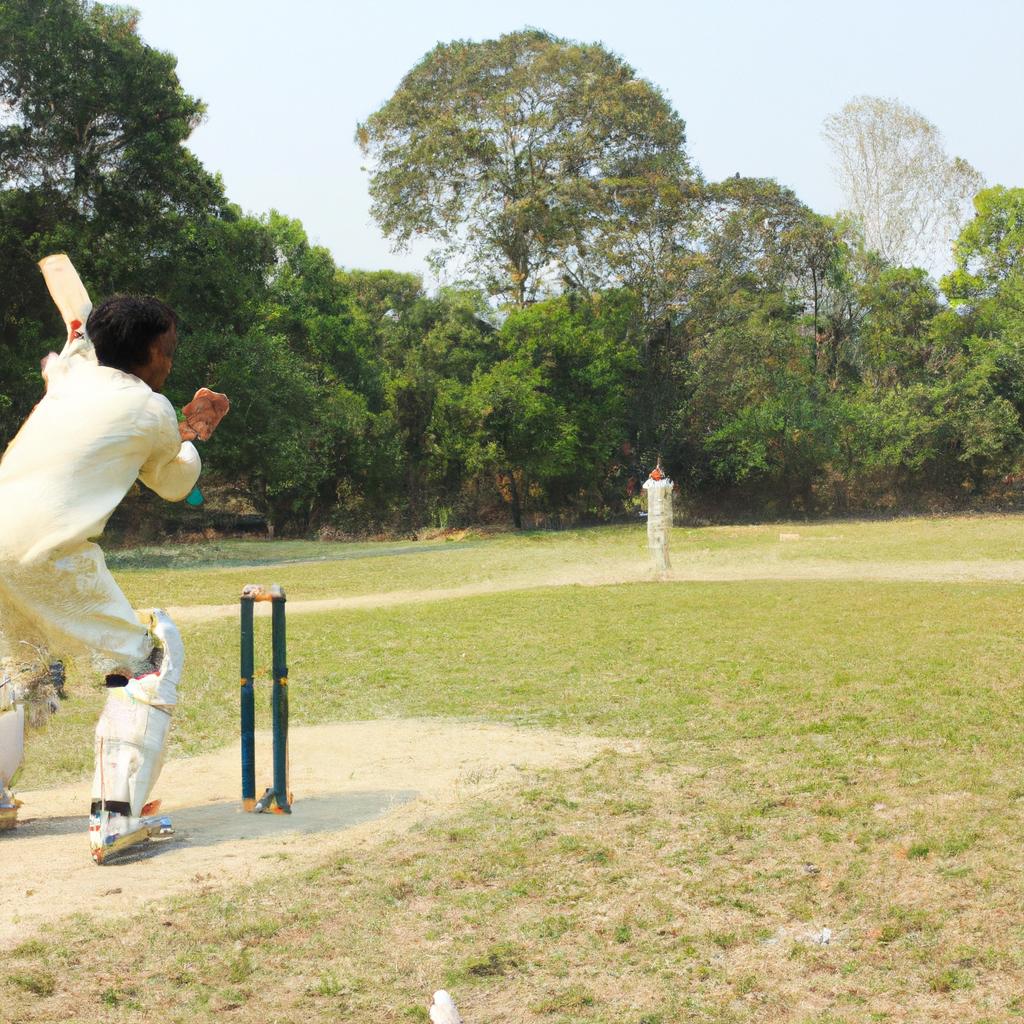 Person playing cricket in action